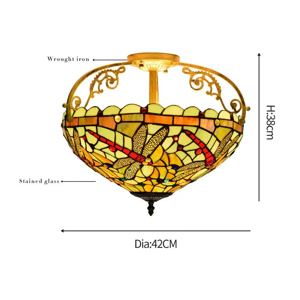 16inch Stained Glass Dragonfly Lampshade Tiffany Ceiling Light - CTL