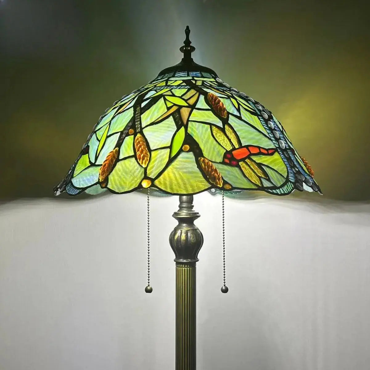 16inch 40cm Green Dragonfly Tiffany Lamp Stained Glass Grain Lampshade Standing Light - CTL