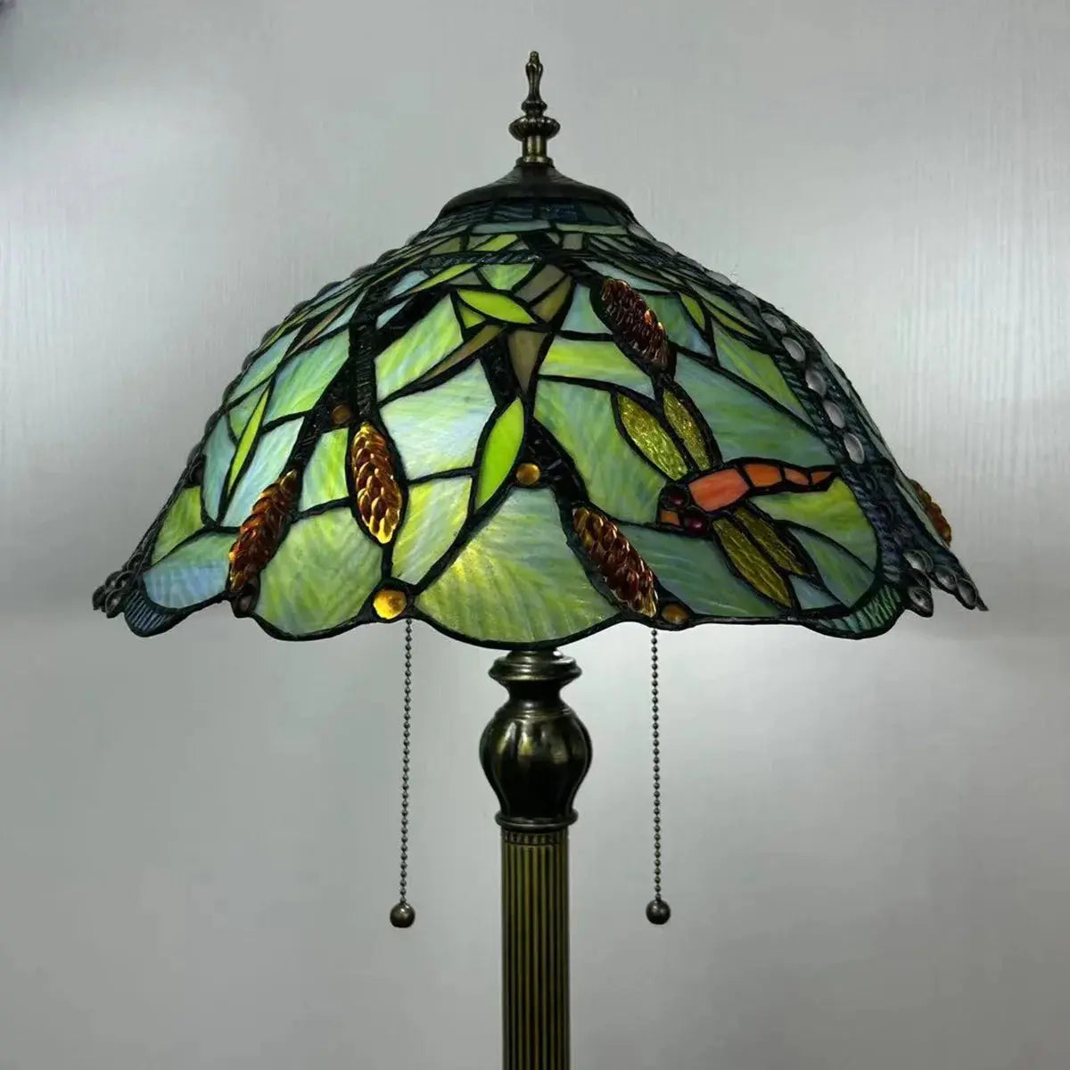 16inch 40cm Green Dragonfly Tiffany Lamp Stained Glass Grain Lampshade Standing Light - CTL