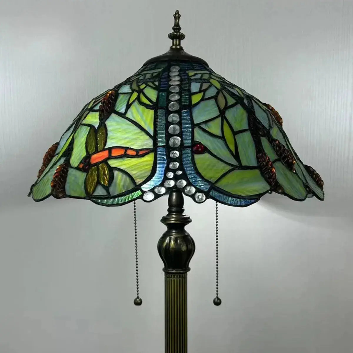 16inch 40cm Green Dragonfly Tiffany Lamp Stained Glass Grain Lampshade Standing Light - CTL