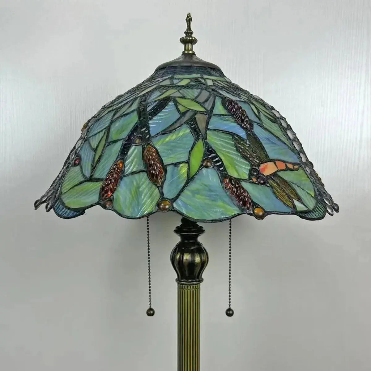 16inch 40cm Green Dragonfly Tiffany Lamp Stained Glass Grain Lampshade Standing Light - CTL