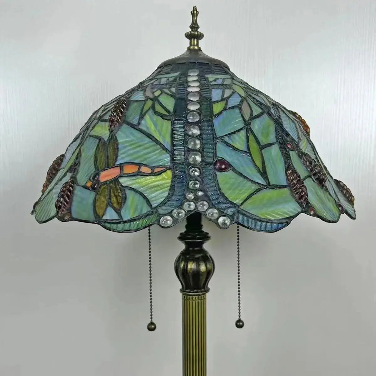 16inch 40cm Green Dragonfly Tiffany Lamp Stained Glass Grain Lampshade Standing Light - CTL