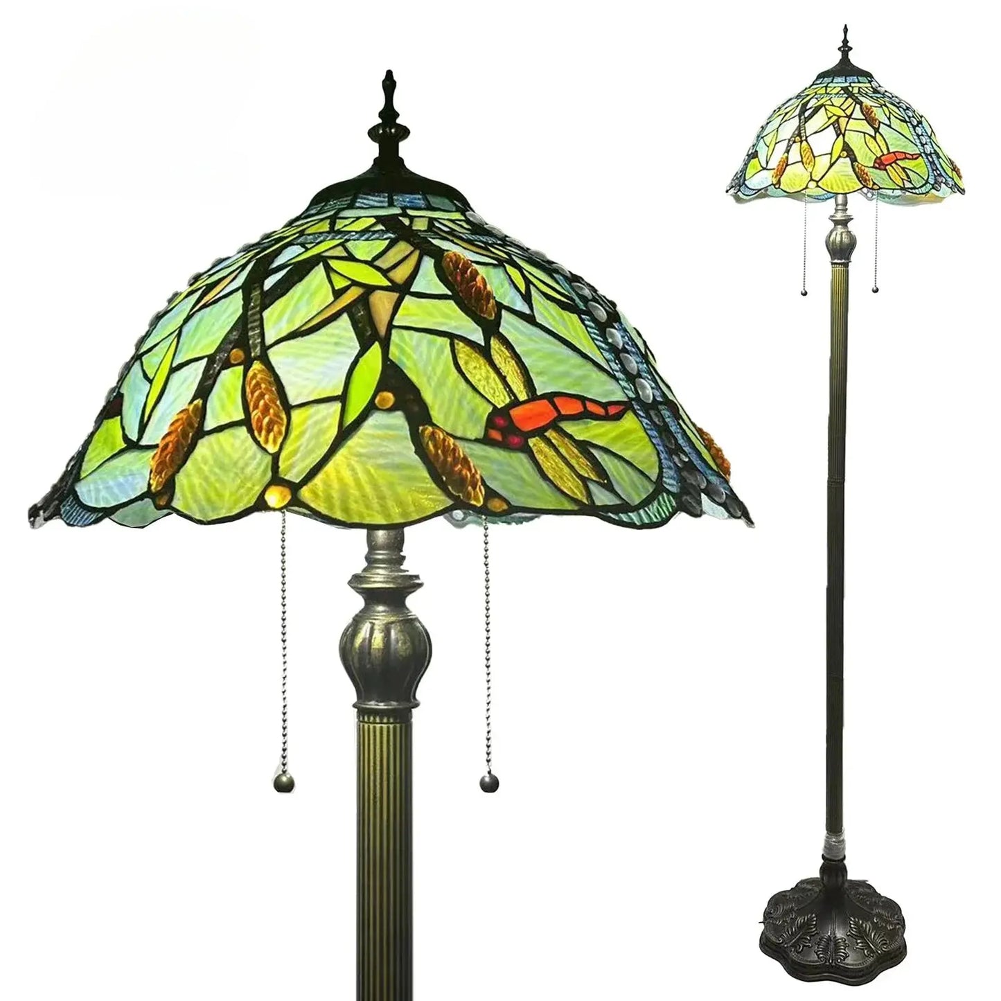 16inch 40cm Green Dragonfly Tiffany Lamp Stained Glass Grain Lampshade Standing Light - CTL