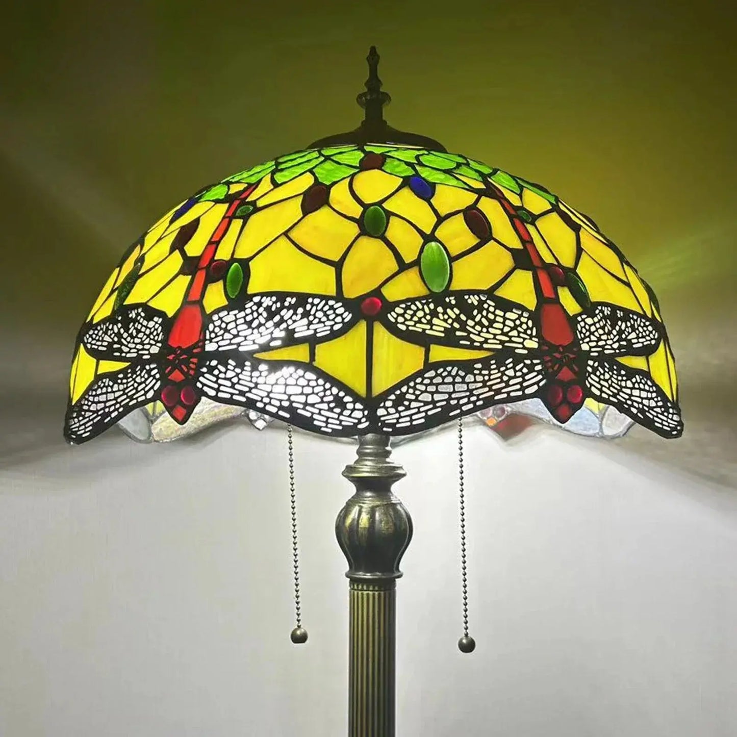 16inch 40cm Green Dragonfly Tiffany Lamp Stained Glass Grain Lampshade Standing Light - CTL