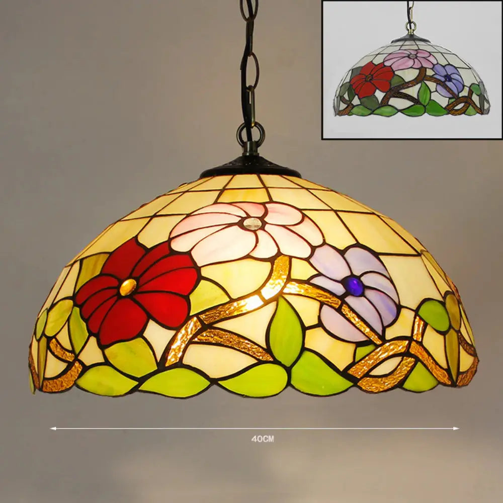 16inch 40cm Stained Glass Floral Lampshade Vintage Tiffany Pendant Light - CTL