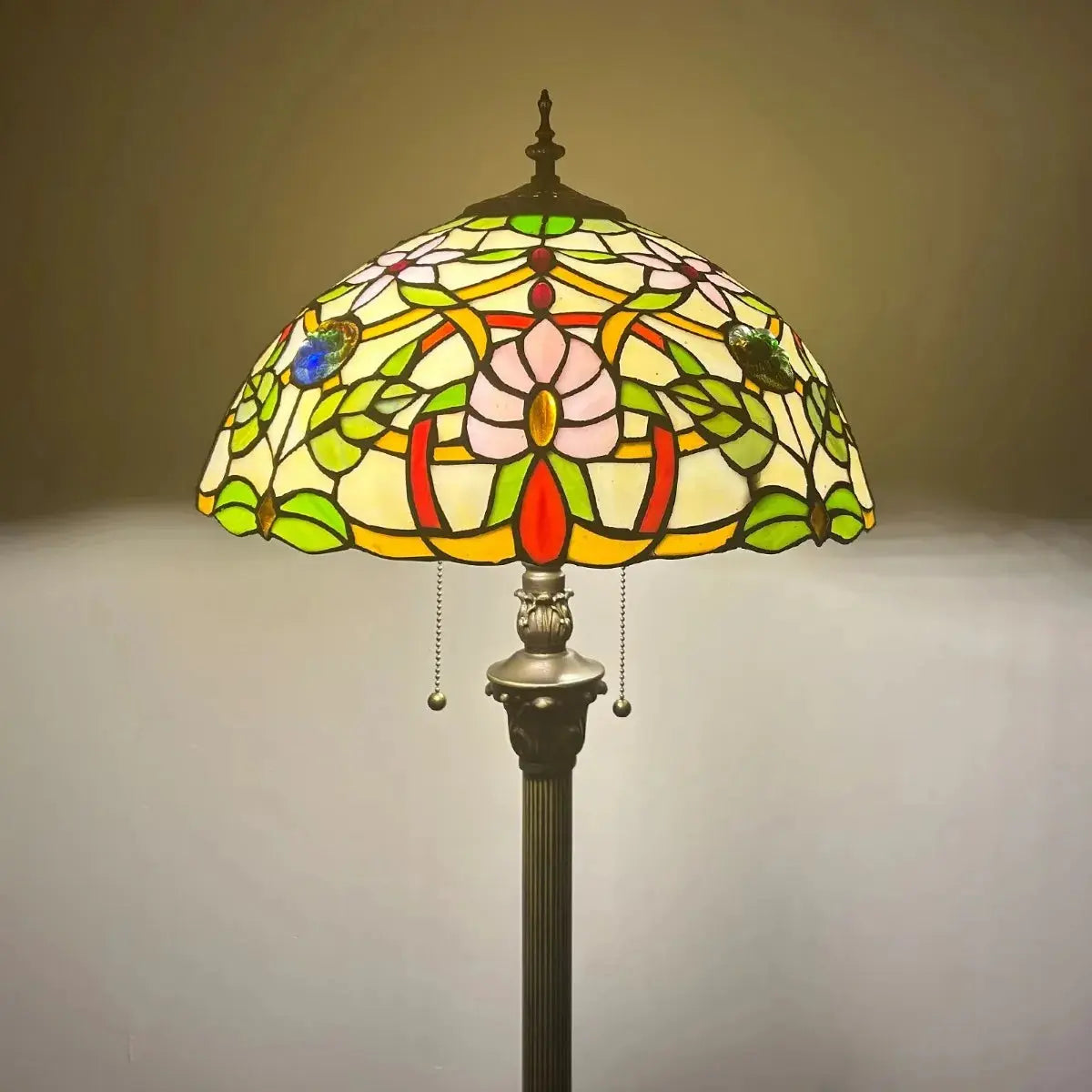 16inch Stained Glass Tall Lamp Grape Rose Lampshade Tiffany Floor Light - CTL