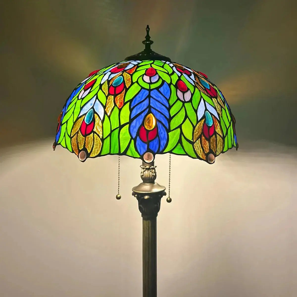 16inch Stained Glass Tall Lamp Grape Rose Lampshade Tiffany Floor Light - CTL
