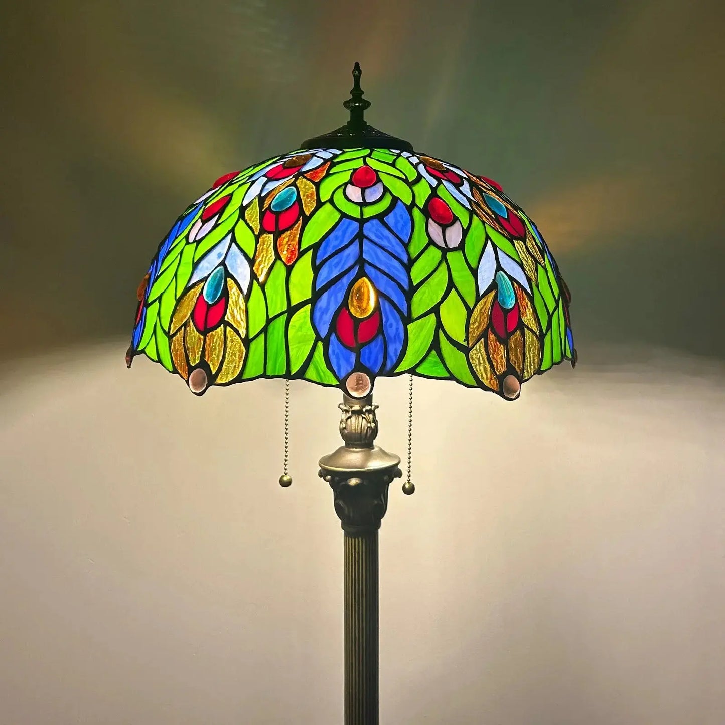 16inch Stained Glass Tall Lamp Grape Rose Lampshade Tiffany Floor Light - CTL