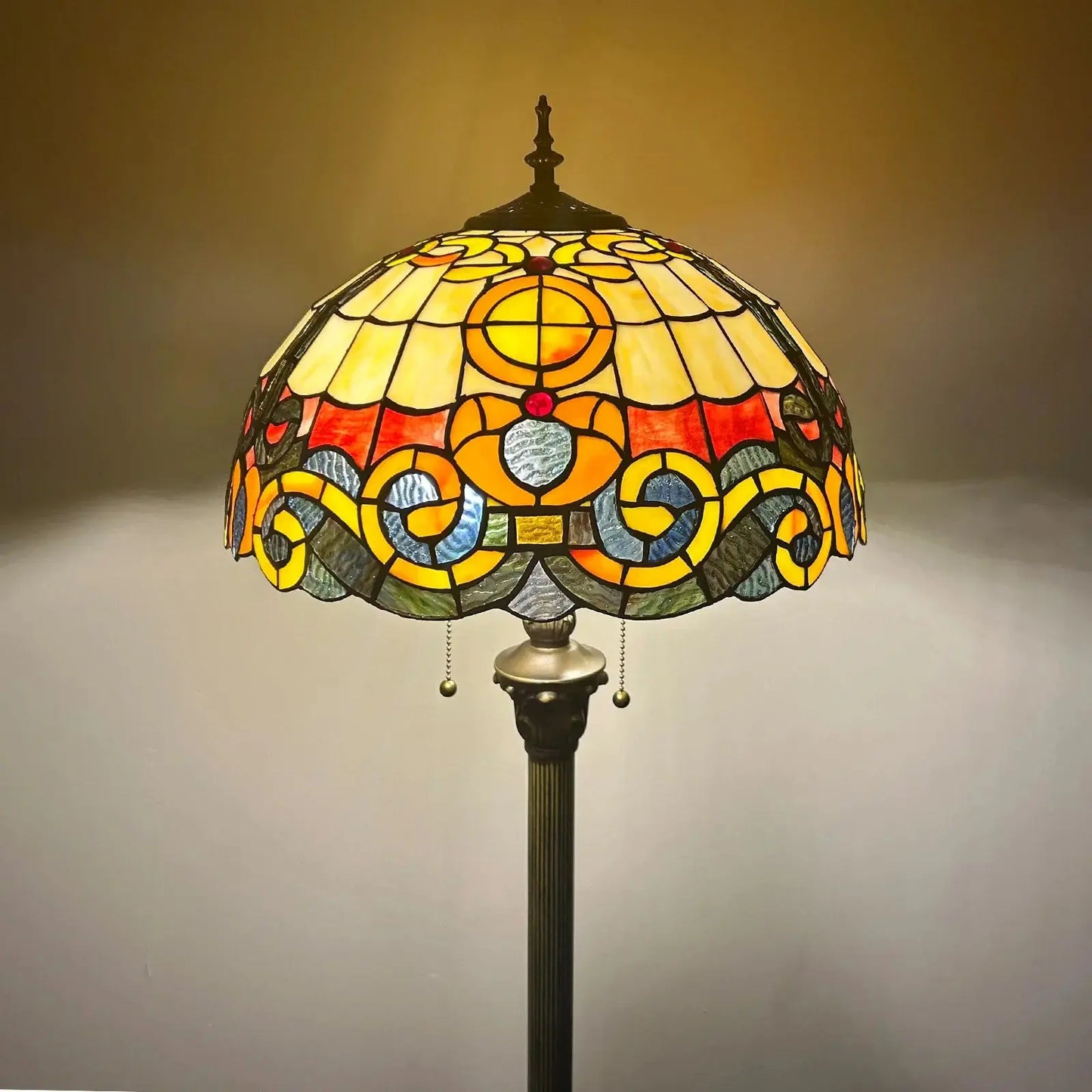 16inch Stained Glass Tall Lamp Grape Rose Lampshade Tiffany Floor Light - CTL