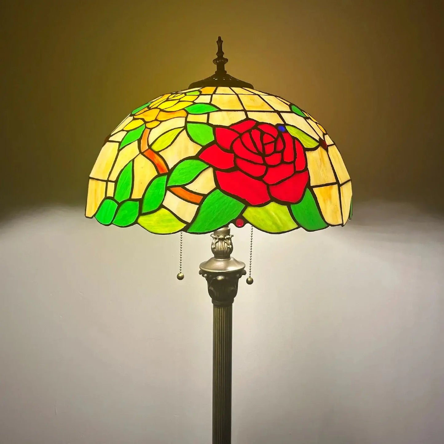 16inch Stained Glass Tall Lamp Grape Rose Lampshade Tiffany Floor Light - CTL