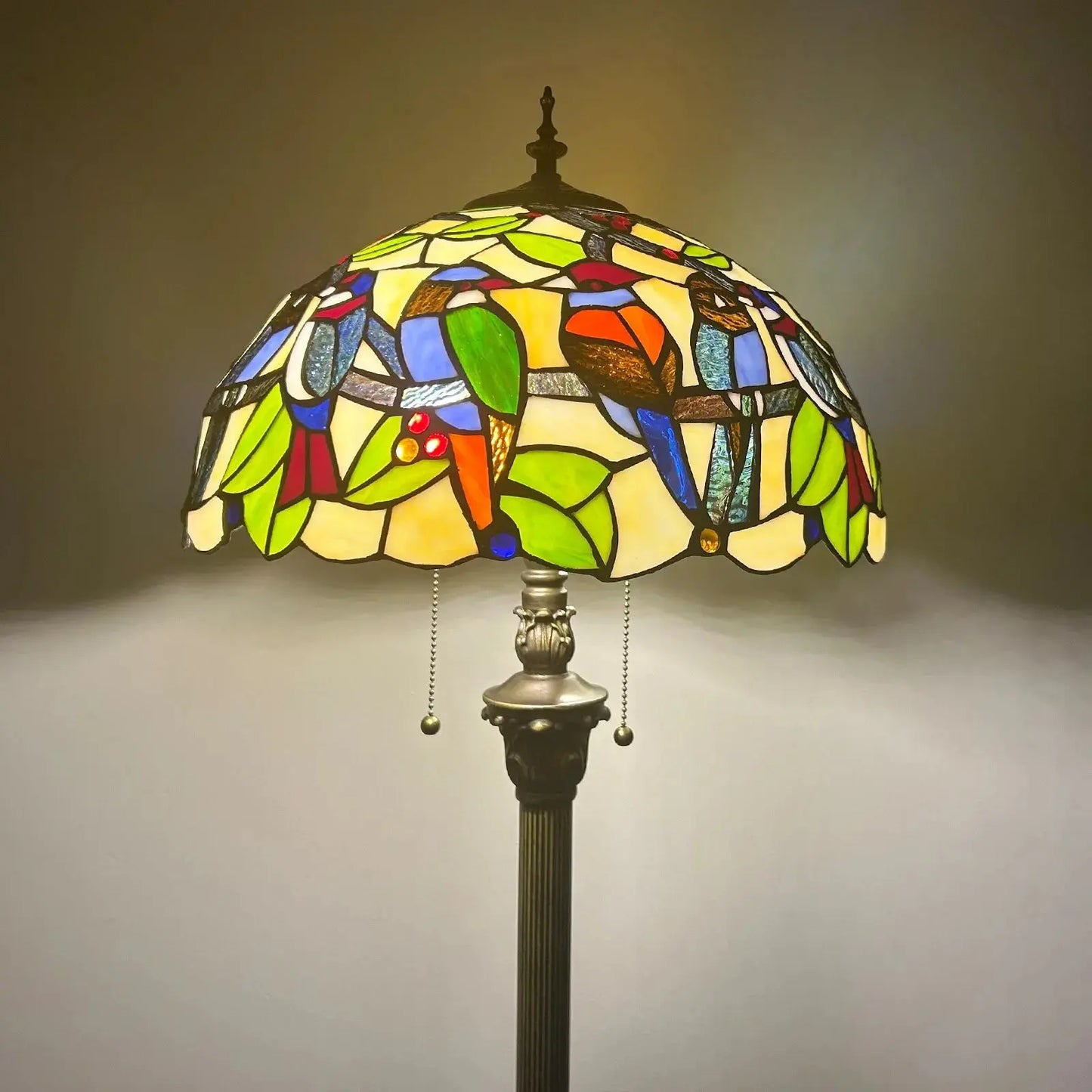 16inch Stained Glass Tall Lamp Grape Rose Lampshade Tiffany Floor Light - CTL