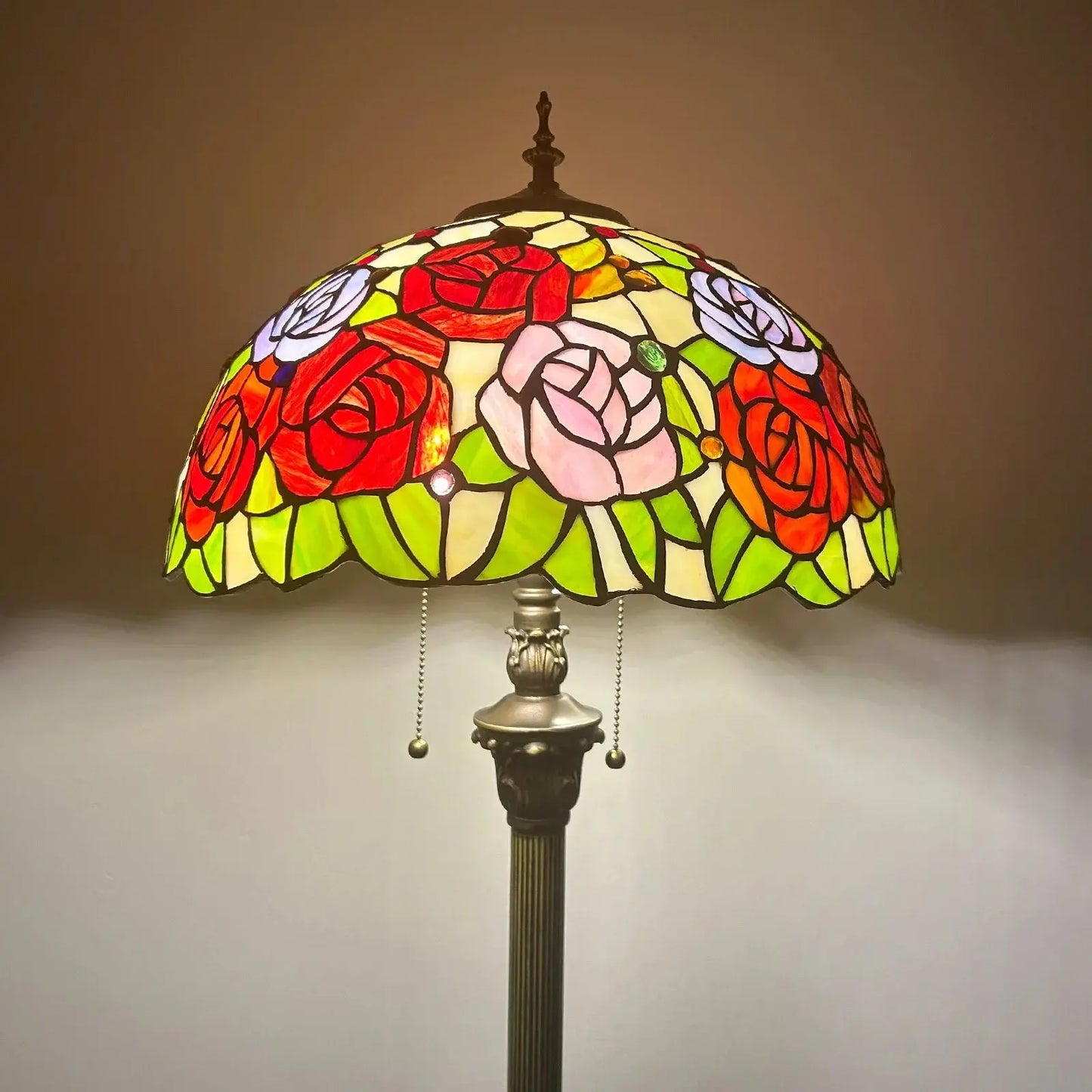 16inch Stained Glass Tall Lamp Grape Rose Lampshade Tiffany Floor Light - CTL
