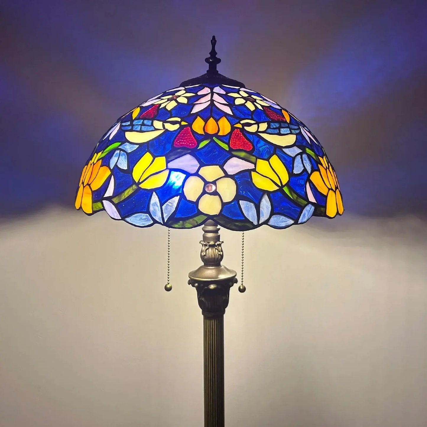 16inch Stained Glass Tall Lamp Grape Rose Lampshade Tiffany Floor Light - CTL