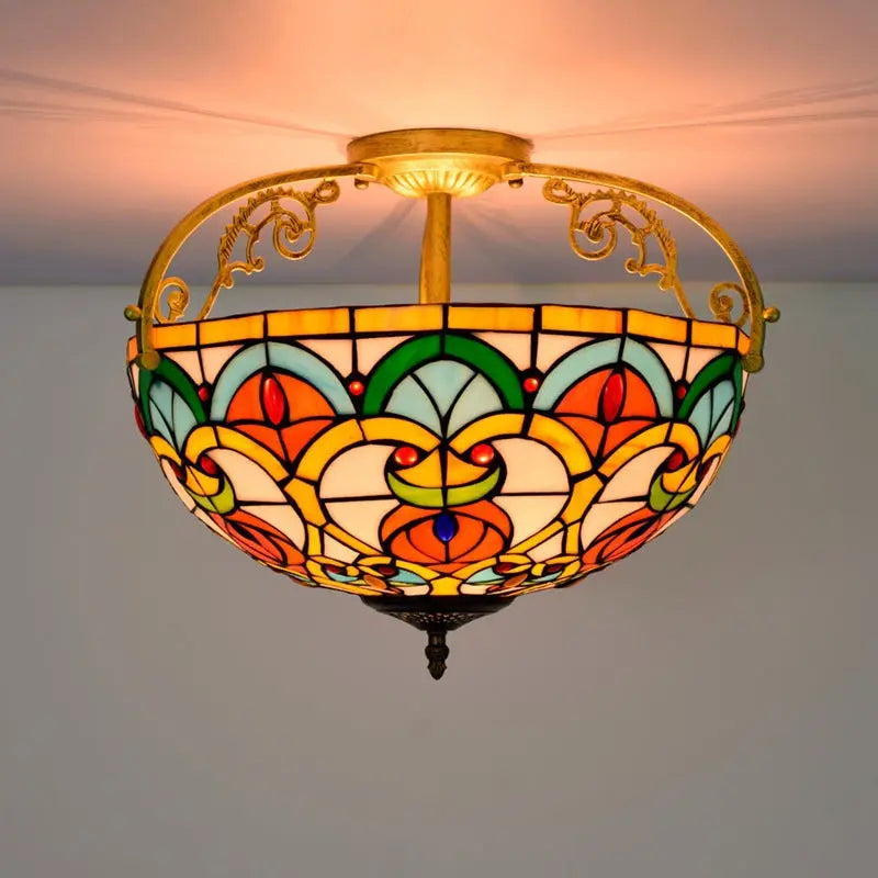 16inch Stained Glass Beads Flower Lampshade Tiffany Ceiling Light - CTL