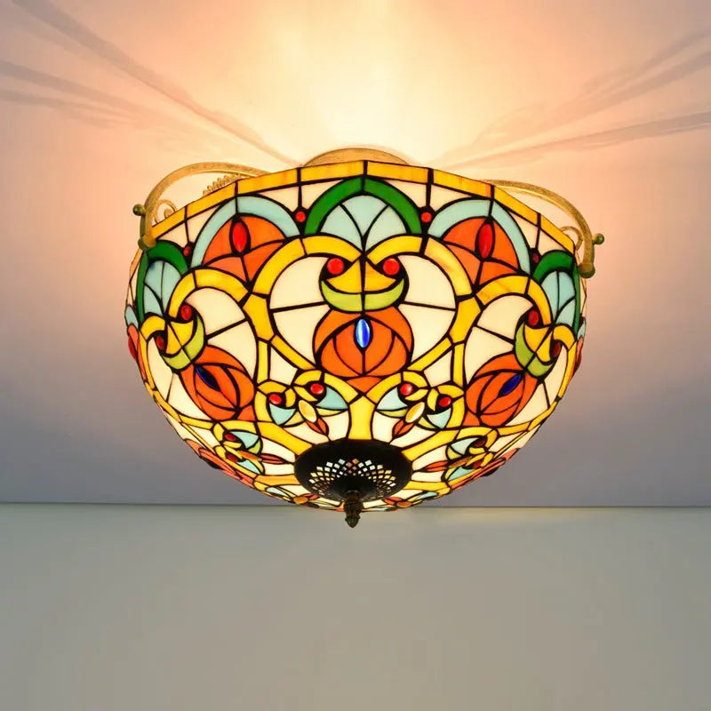 16inch Stained Glass Beads Flower Lampshade Tiffany Ceiling Light - CTL