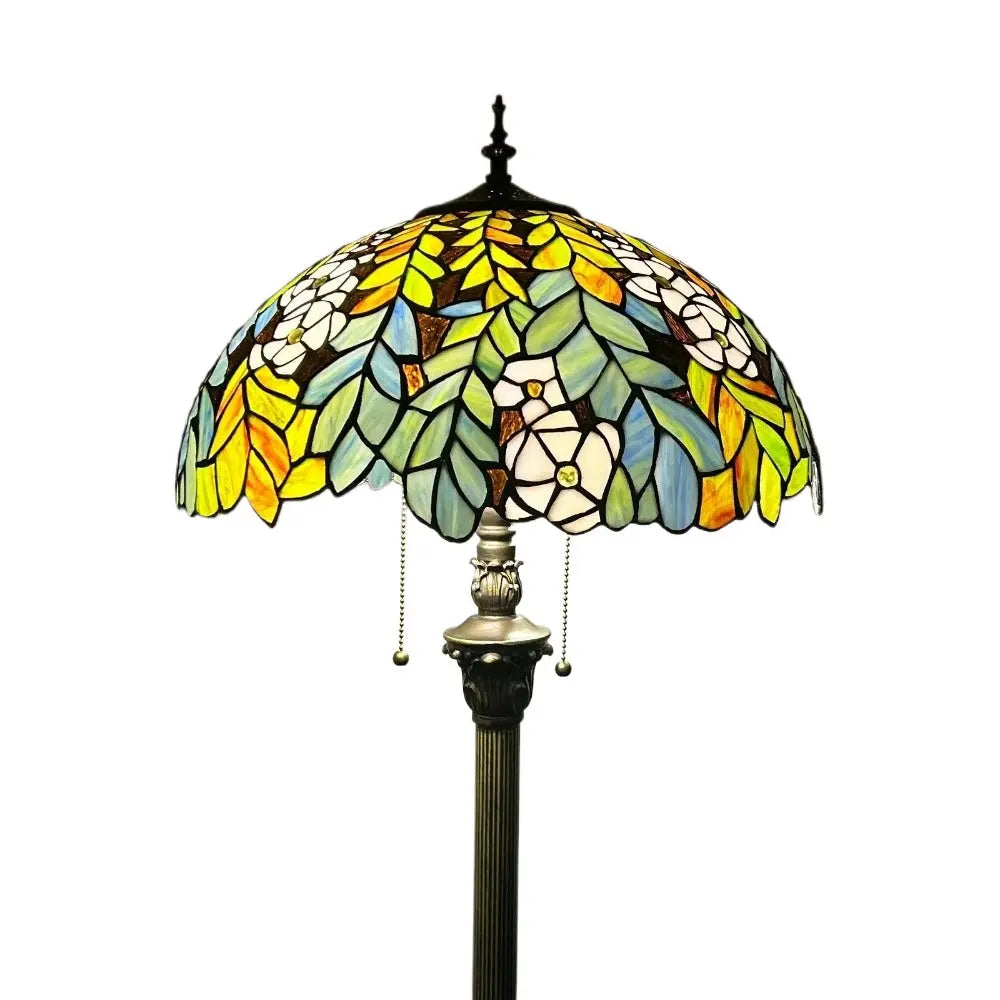 16inch 40cm Stained Glass Leaf Dragonfly Rose Lampshade Vintage Tiffany Floor Lamp - CTL