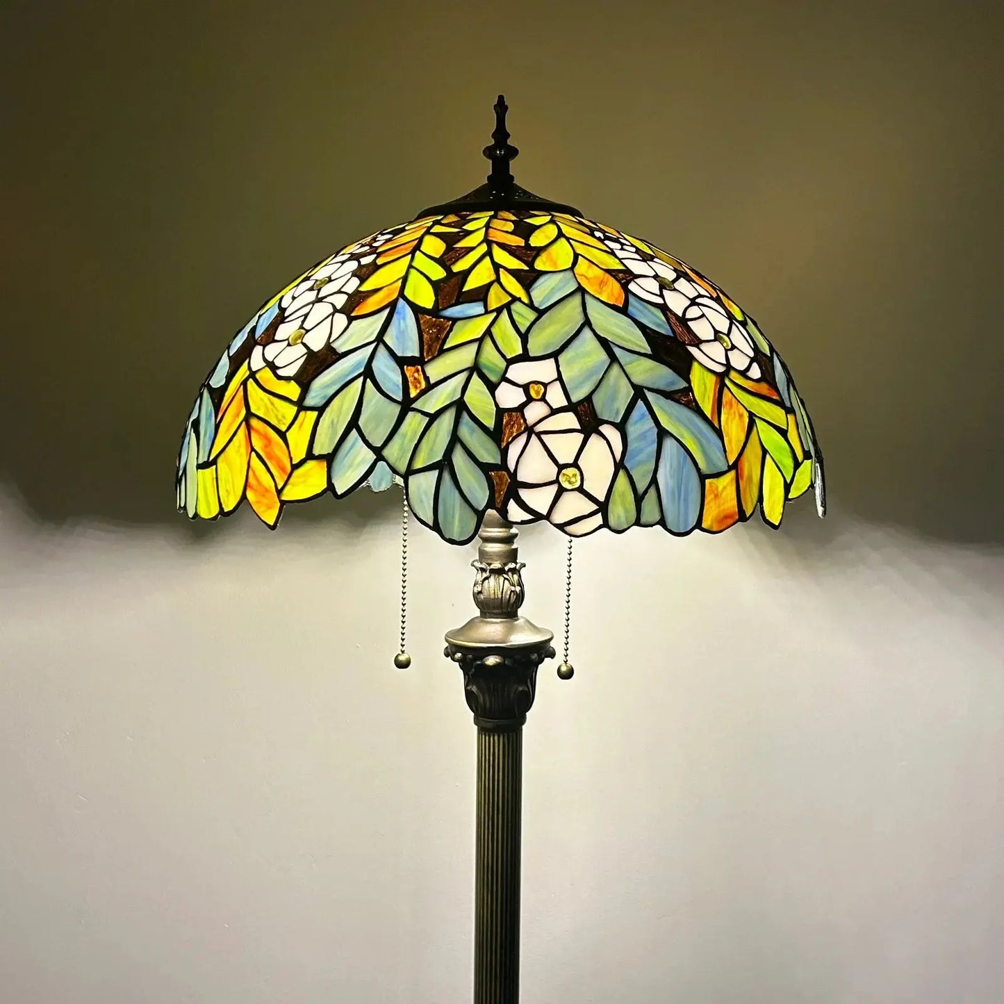 16inch 40cm Stained Glass Leaf Dragonfly Rose Lampshade Vintage Tiffany Floor Lamp - CTL