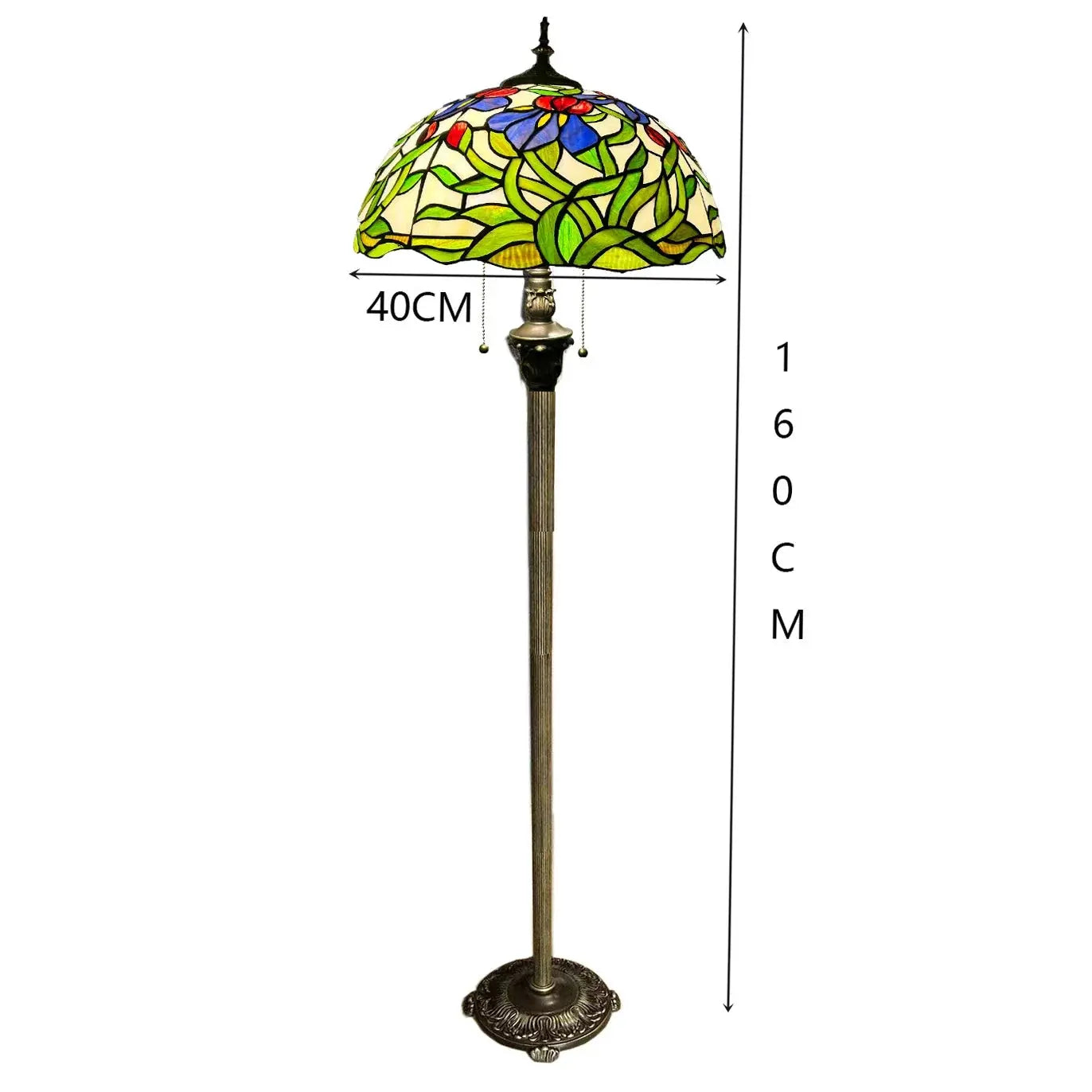 16inch 40cm Stained Glass Leaf Dragonfly Rose Lampshade Vintage Tiffany Floor Lamp - CTL