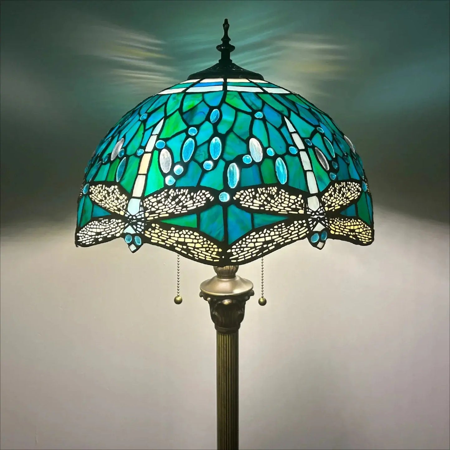 16inch 40cm Stained Glass Leaf Dragonfly Rose Lampshade Vintage Tiffany Floor Lamp - CTL
