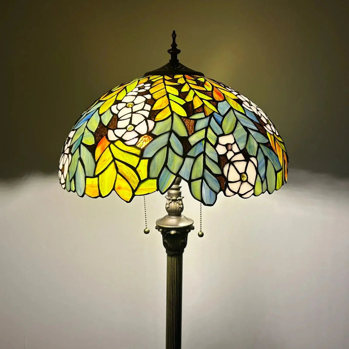16inch 40cm Stained Glass Leaf Dragonfly Rose Lampshade Vintage Tiffany Floor Lamp - CTL