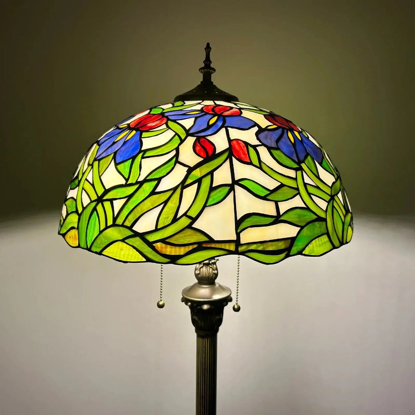 16inch 40cm Stained Glass Leaf Dragonfly Rose Lampshade Vintage Tiffany Floor Lamp - CTL