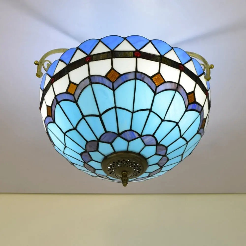 16inch Stained Glass Blue Lampshade Tiffany Ceiling Light - CTL