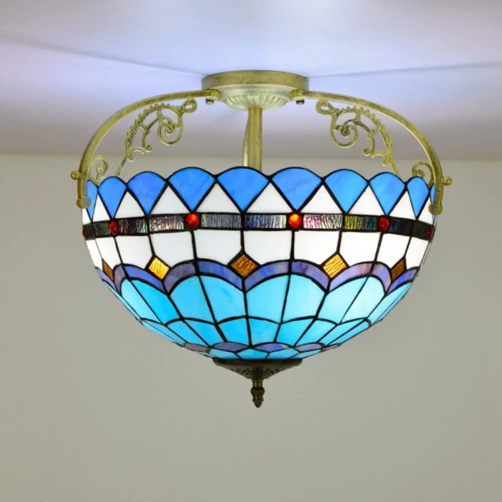 16inch Stained Glass Blue Lampshade Tiffany Ceiling Light - CTL