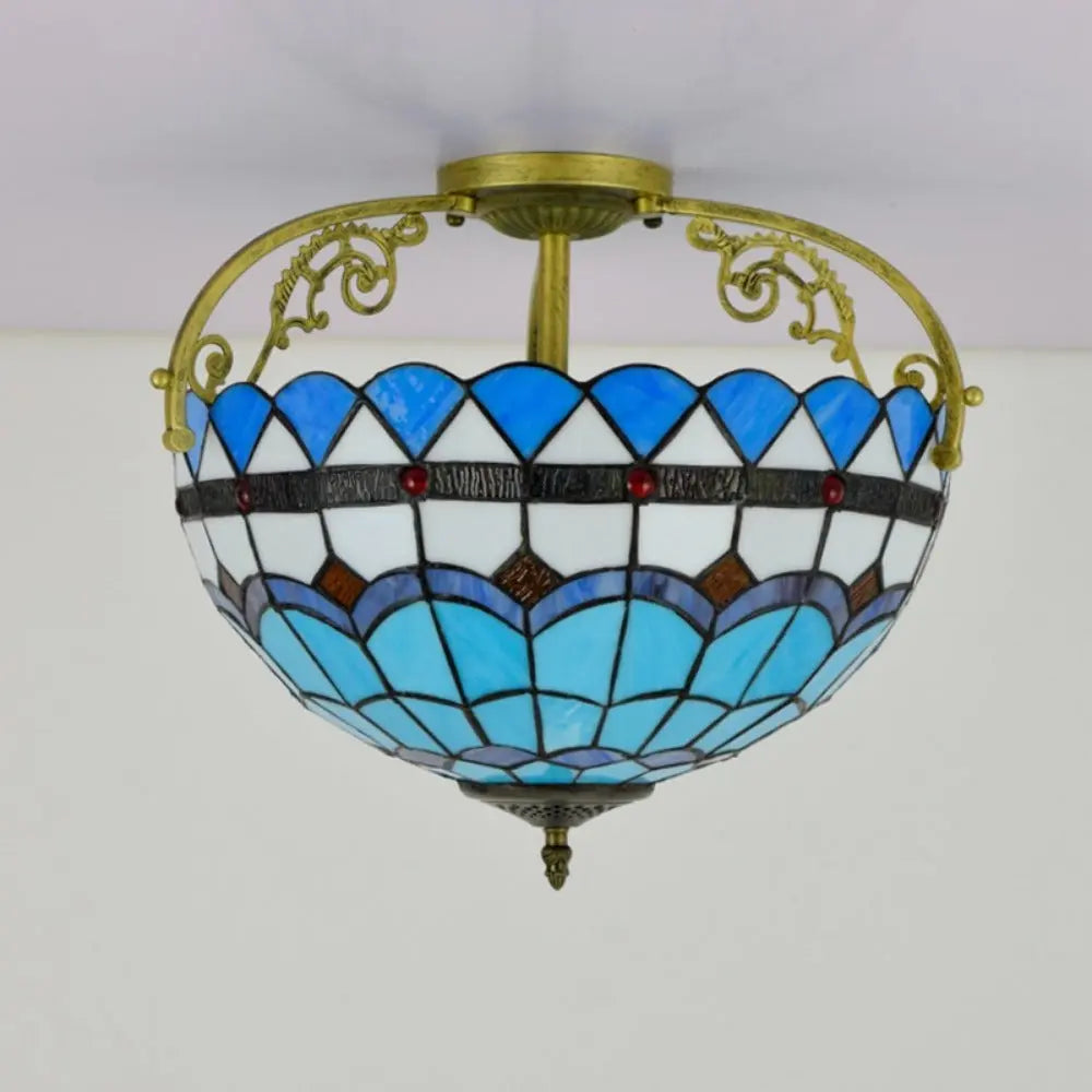 16inch Stained Glass Blue Lampshade Tiffany Ceiling Light - CTL