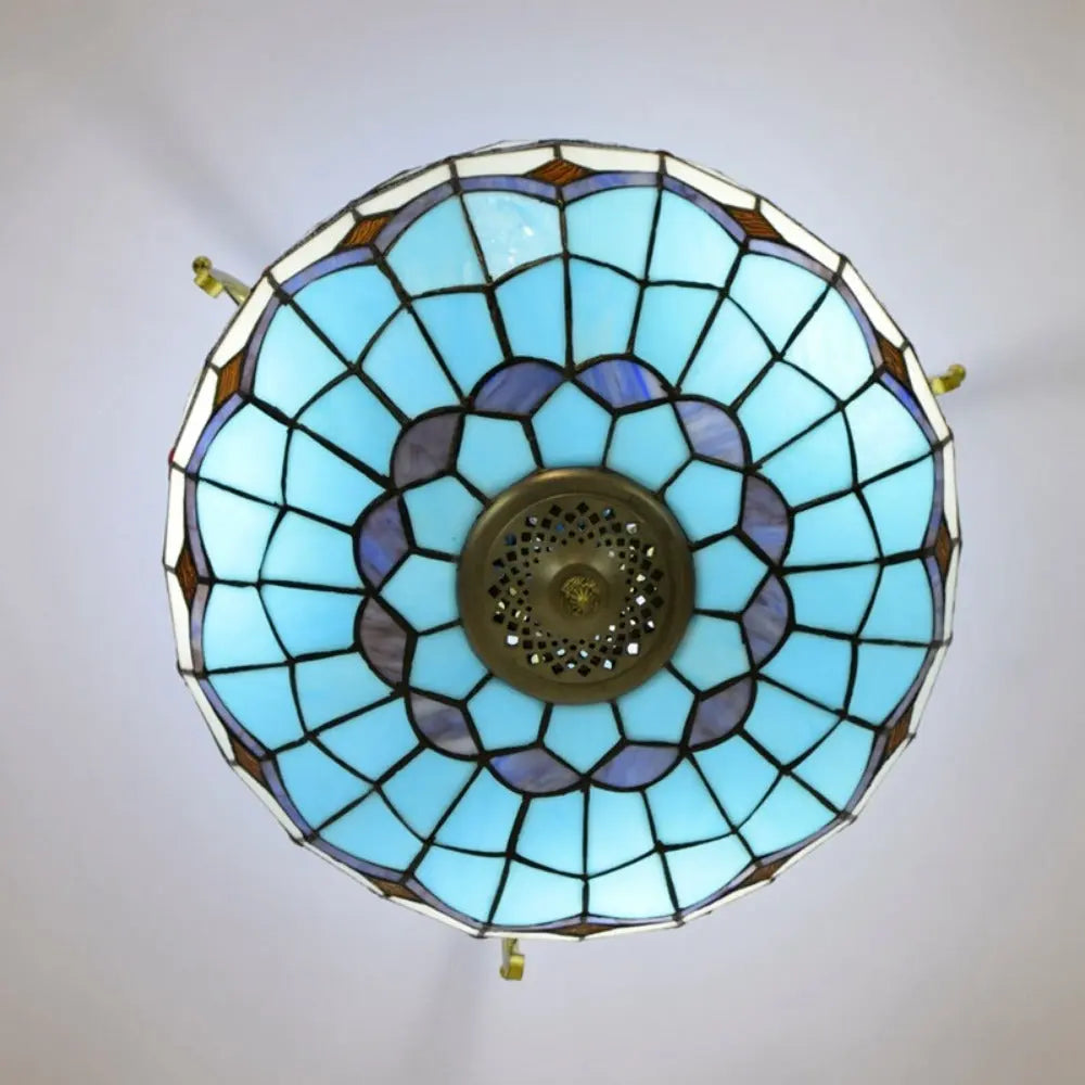 16inch Stained Glass Blue Lampshade Tiffany Ceiling Light - CTL