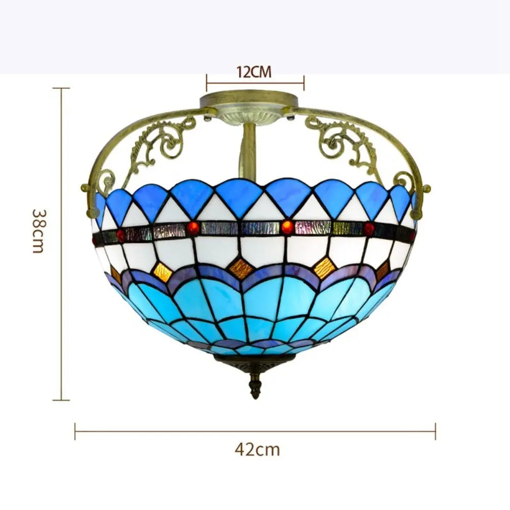 16inch Stained Glass Blue Lampshade Tiffany Ceiling Light - CTL
