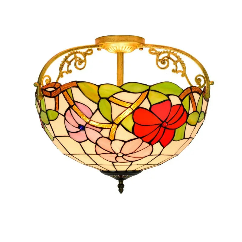 16inch Stained Glass Morning Glory Flower Vintage Tiffany Ceiling Light - CTL
