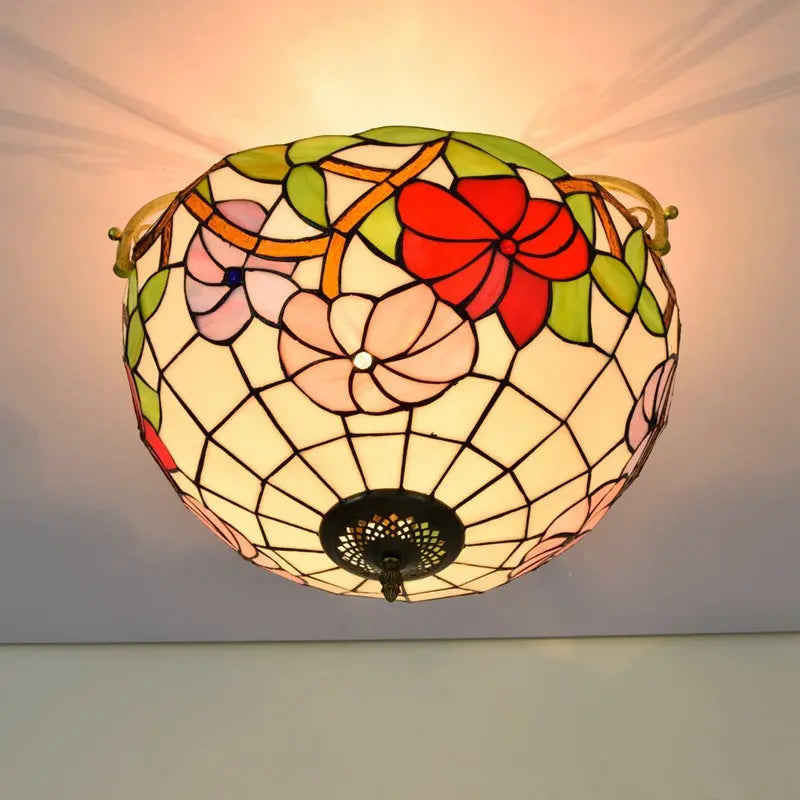 16inch Stained Glass Morning Glory Flower Vintage Tiffany Ceiling Light - CTL