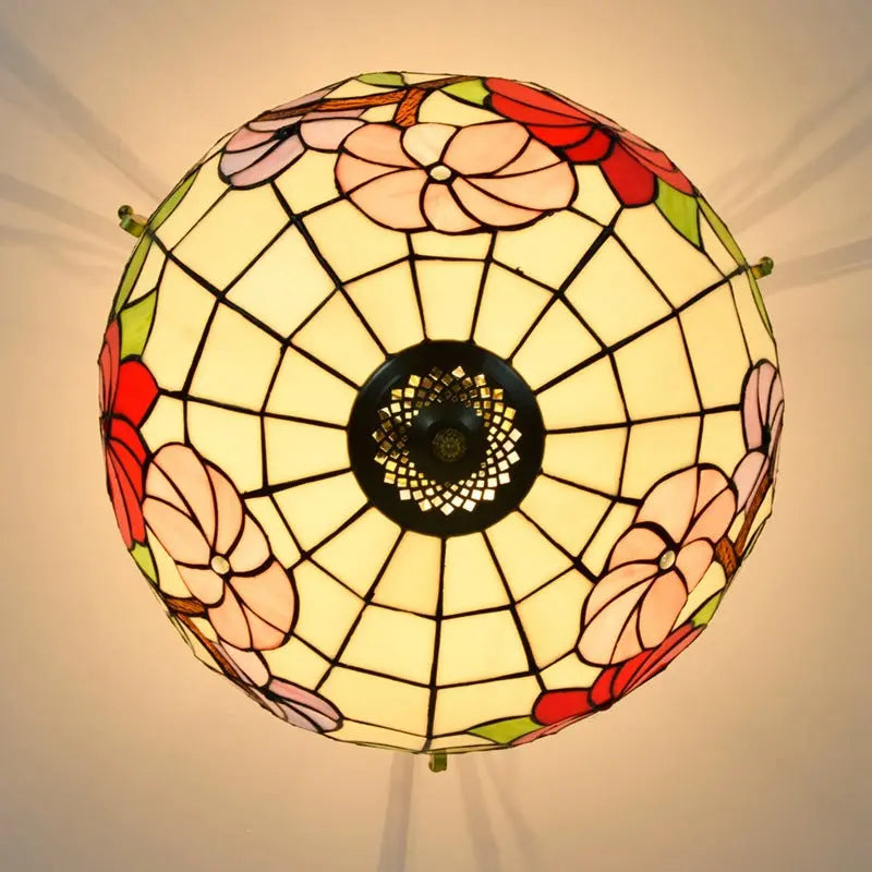 16inch Stained Glass Morning Glory Flower Vintage Tiffany Ceiling Light - CTL