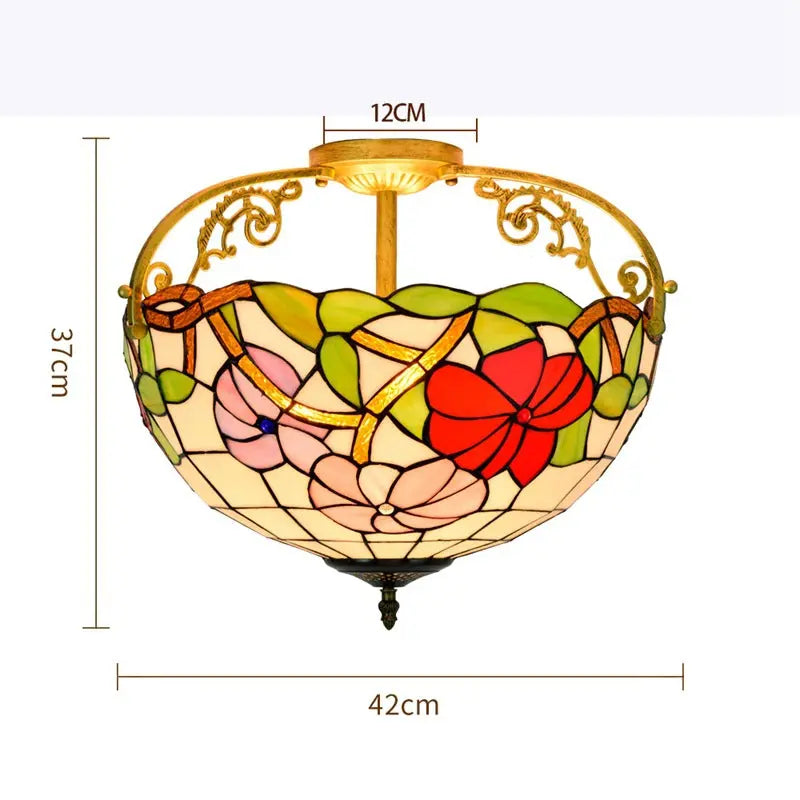 16inch Stained Glass Morning Glory Flower Vintage Tiffany Ceiling Light - CTL