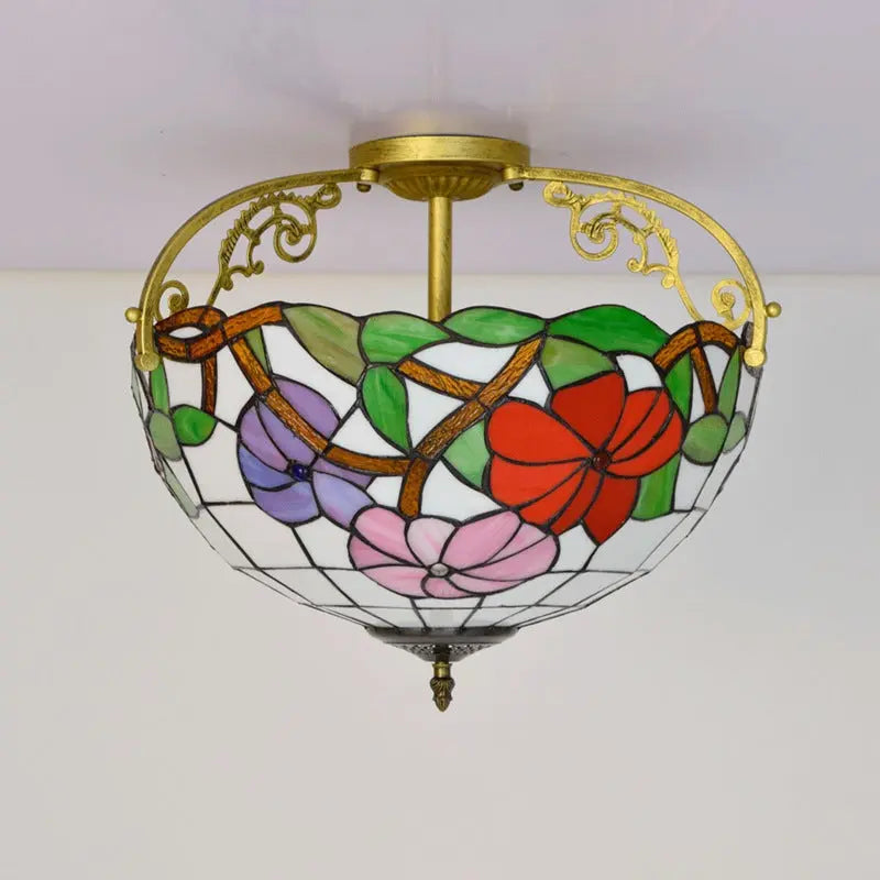 16inch Stained Glass Morning Glory Flower Vintage Tiffany Ceiling Light - CTL