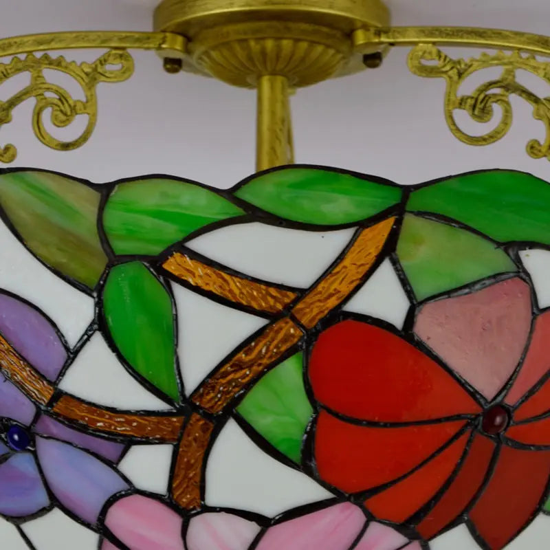 16inch Stained Glass Morning Glory Flower Vintage Tiffany Ceiling Light - CTL