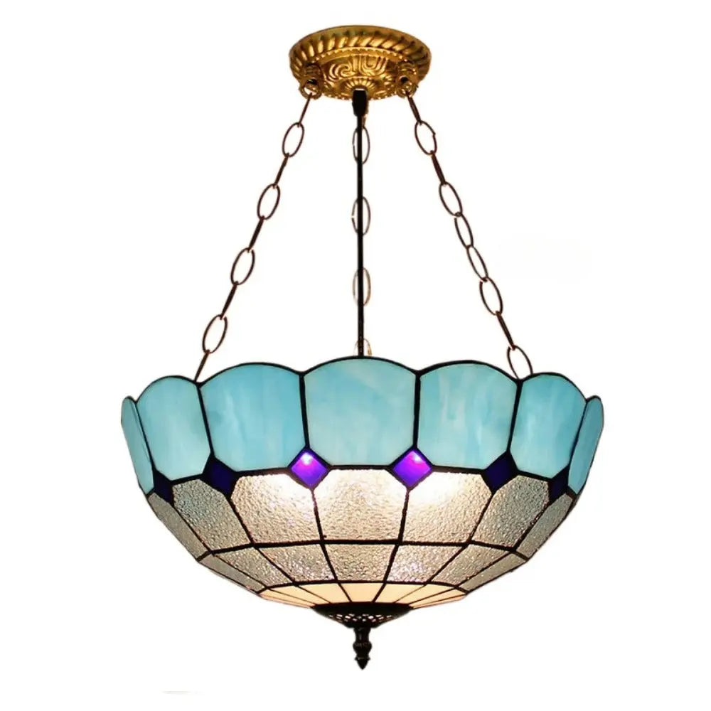 16inch 40cm Stained Glass Ocean Blue Vintage Anti-chandelier Tiffany Pendant Light - CTL