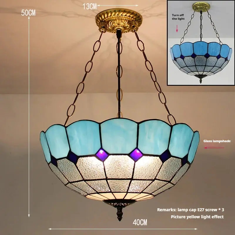 16inch 40cm Stained Glass Ocean Blue Vintage Anti-chandelier Tiffany Pendant Light - CTL