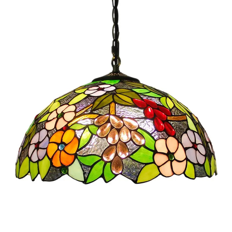 16inch Stained Glass Grapes Floral Lampshade Vintage Tiffany Pendant Chandelier - CTL