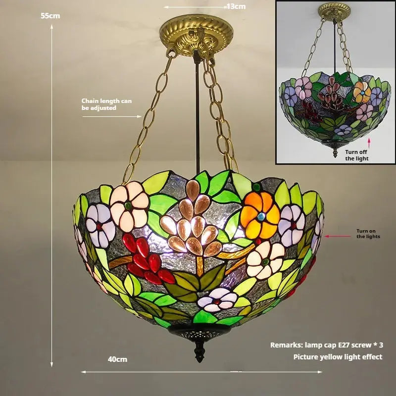 16inch 40cm Stained Glass Pastoral Grapes Tiffany Pendant Light Vintage Anti-chandelier - CTL