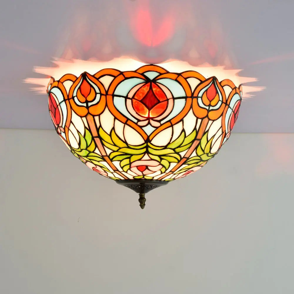 16inch Stained Glass Peach Lampshade Tiffany Ceiling Lamps - CTL
