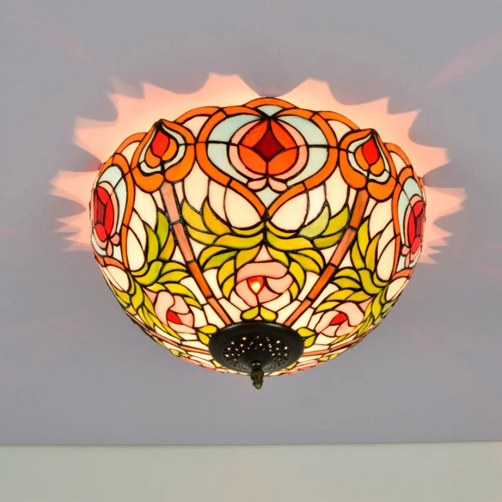 16inch Stained Glass Peach Lampshade Tiffany Ceiling Lamps - CTL