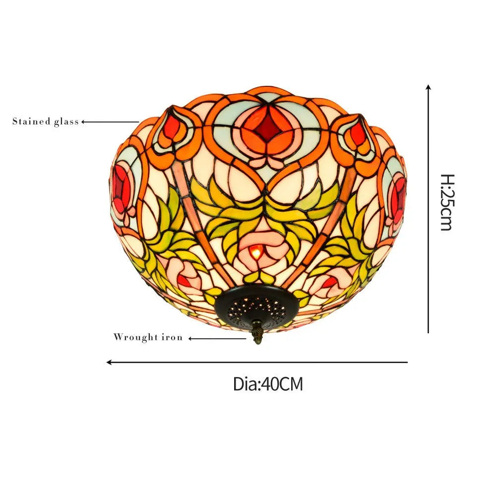 16inch Stained Glass Peach Lampshade Tiffany Ceiling Lamps - CTL