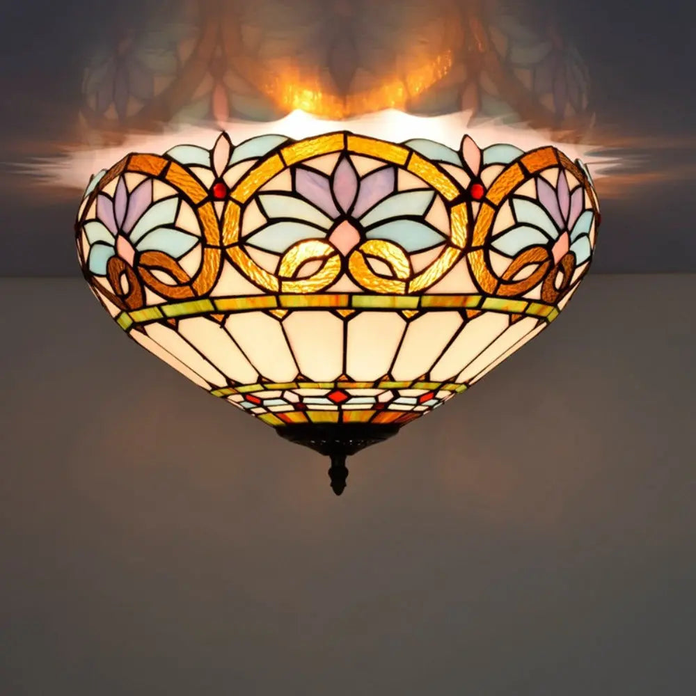 16inch Stained Glass Floral Lampshade Vintage Tiffany Ceiling Light - CTL