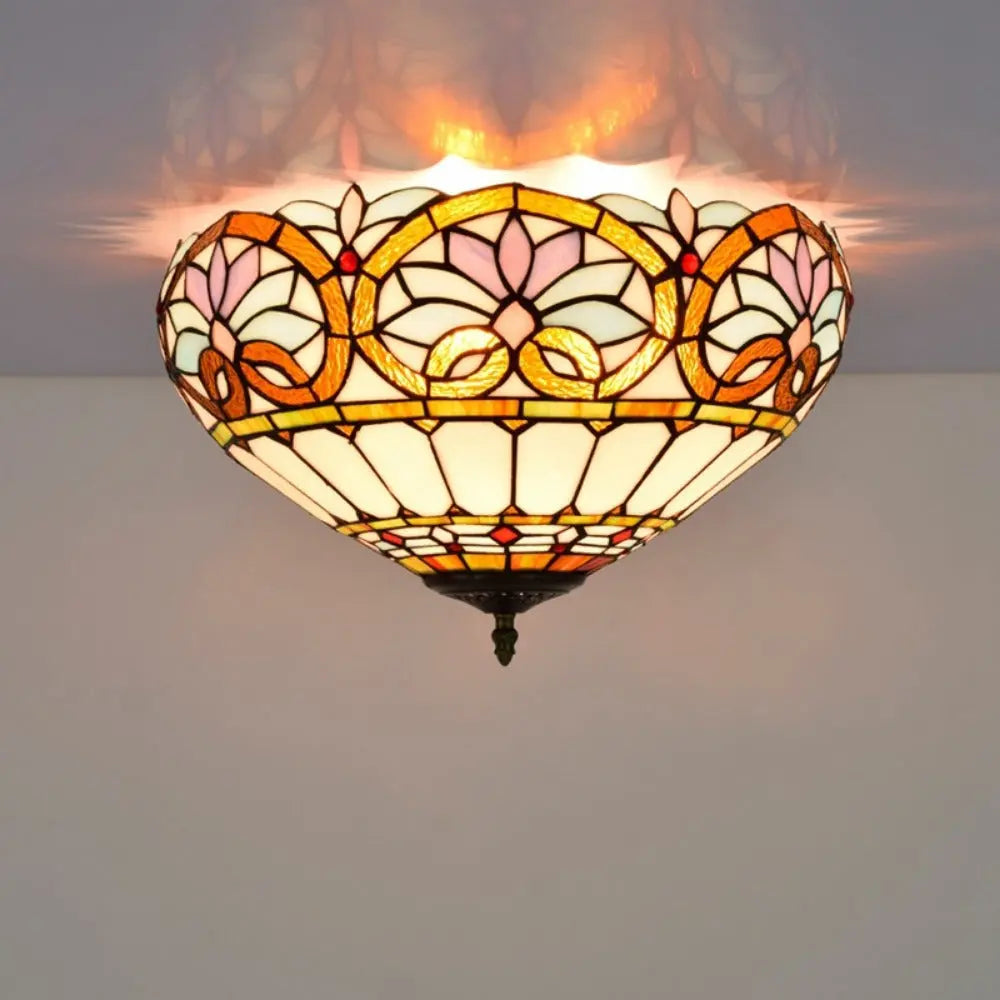 16inch Stained Glass Floral Lampshade Vintage Tiffany Ceiling Light - CTL