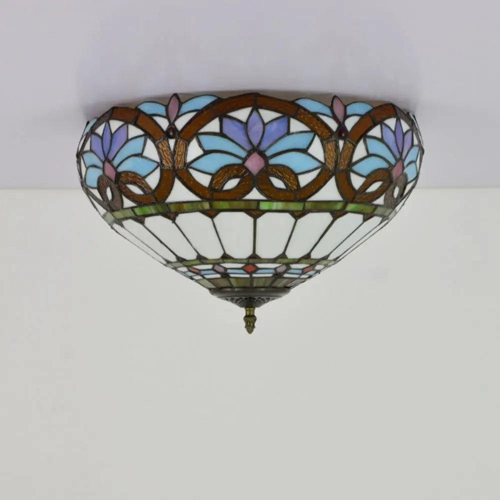 16inch Stained Glass Floral Lampshade Vintage Tiffany Ceiling Light - CTL