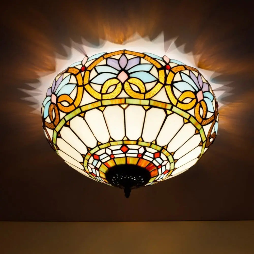 16inch Stained Glass Floral Lampshade Vintage Tiffany Ceiling Light - CTL