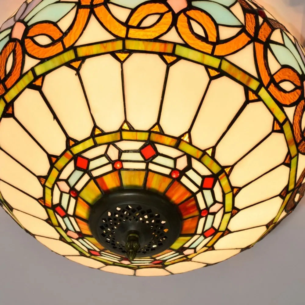 16inch Stained Glass Floral Lampshade Vintage Tiffany Ceiling Light - CTL