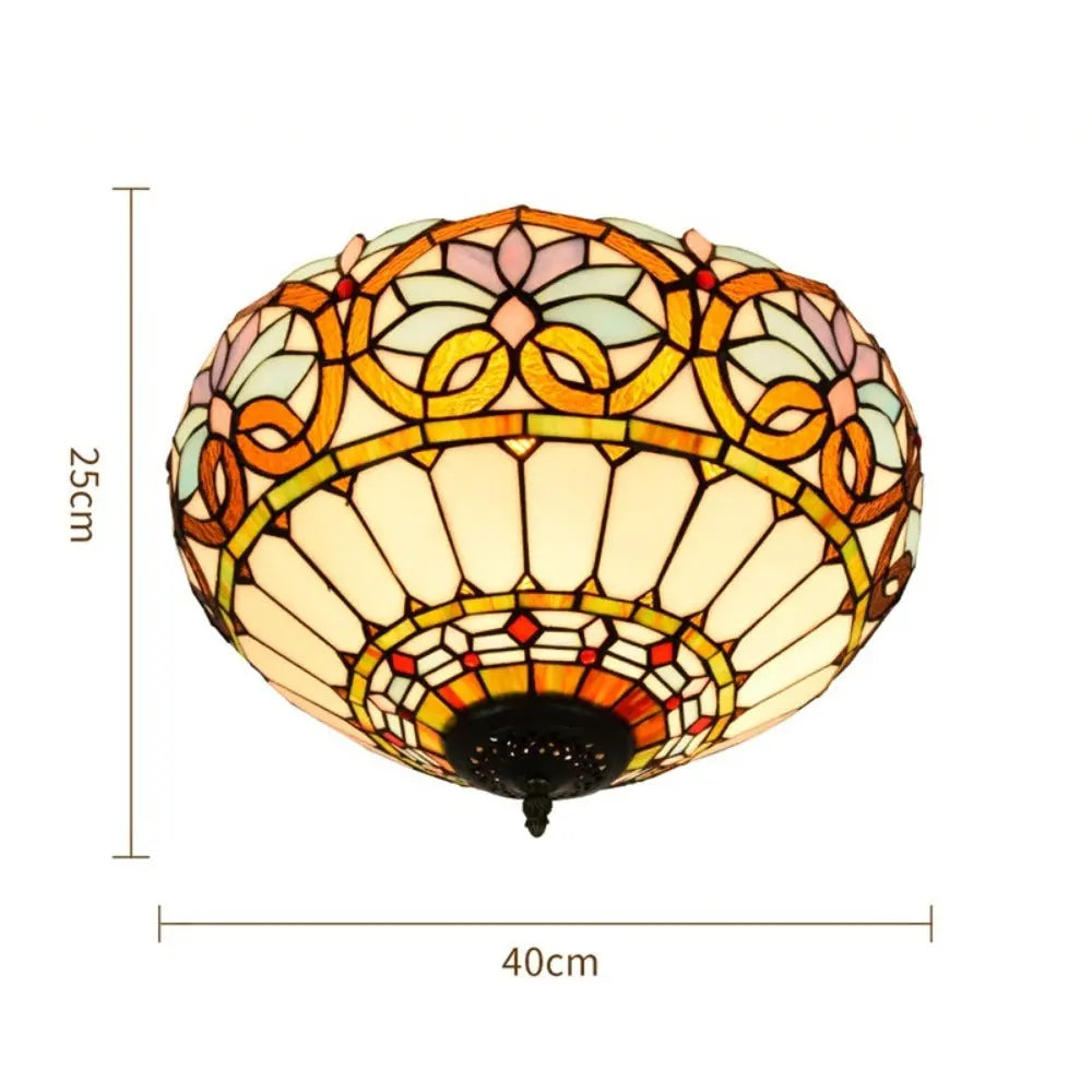 16inch Stained Glass Floral Lampshade Vintage Tiffany Ceiling Light - CTL