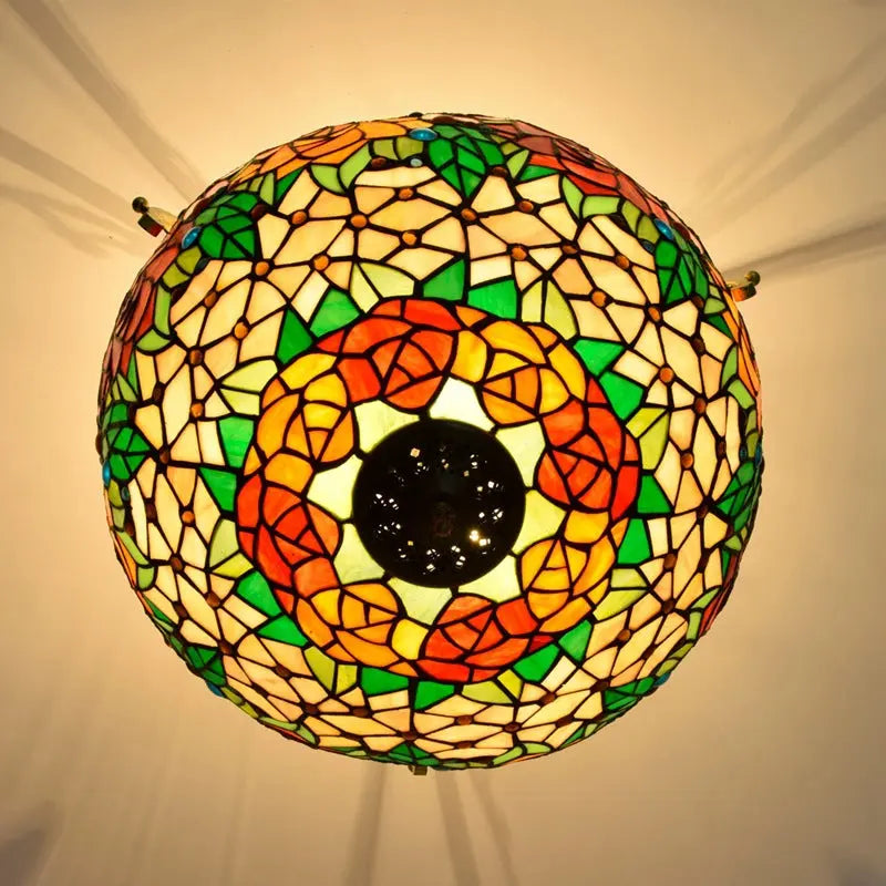 16inch Stained Glass Retro Rose Lampshade Tiffany Ceiling Light - CTL